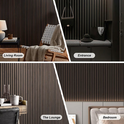 NovaGrid Board 4PCS Acoustic Wood Slat Wall Panels for Wall Decor and Ceiling 3D Fluted Sound Absorbing Panel Soundproof with Wood Finish 108"×6" (Cherry Dark)