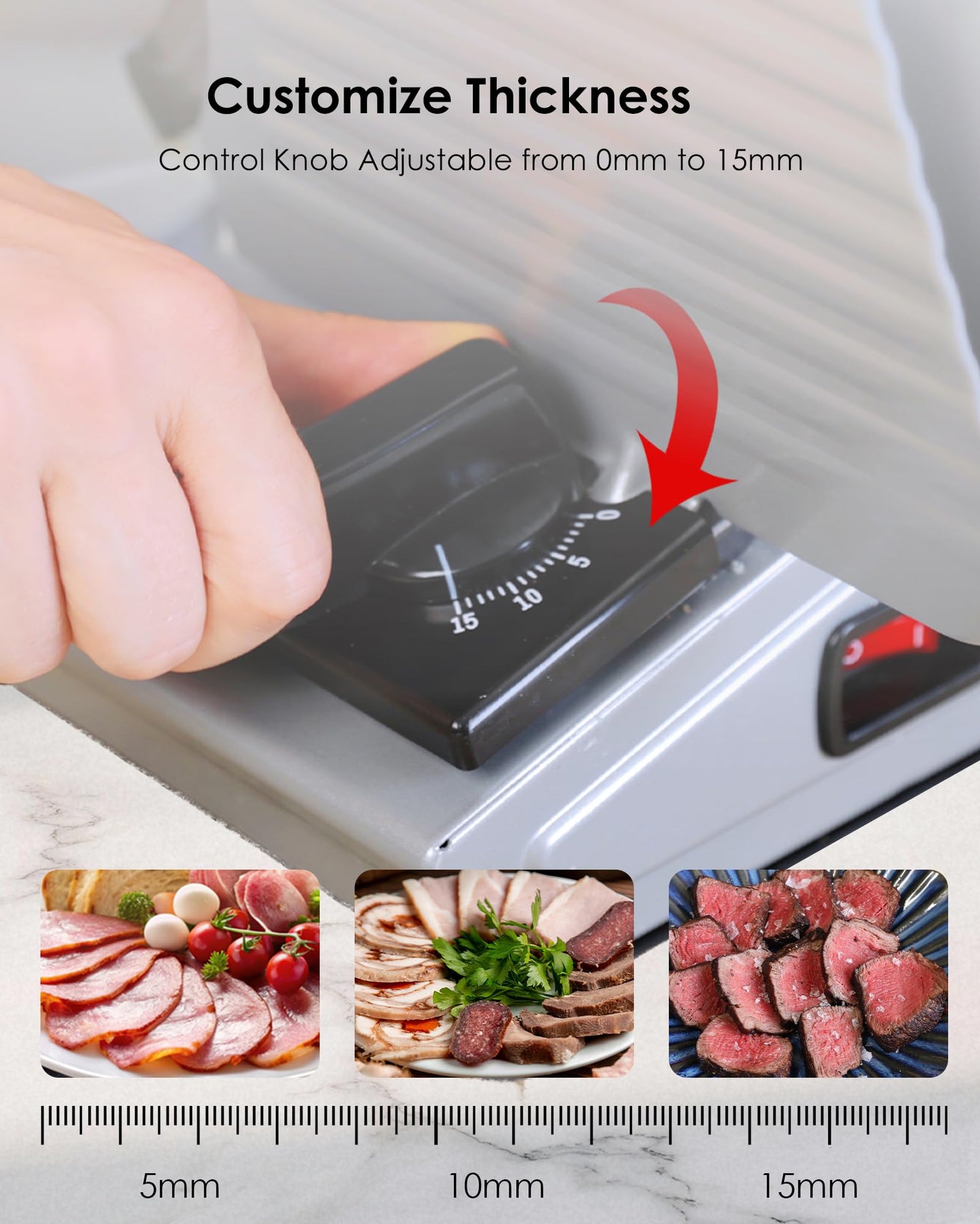 Electric Meat Slicer Machine for Home - Deli Food Slicer with 7.5" Stainless Steel Blade, 1-15mm Adjustable Thickness Meat Slicers for Home Use, Easy to Clean, Cuts Meat, Bread and Cheese(Silver)