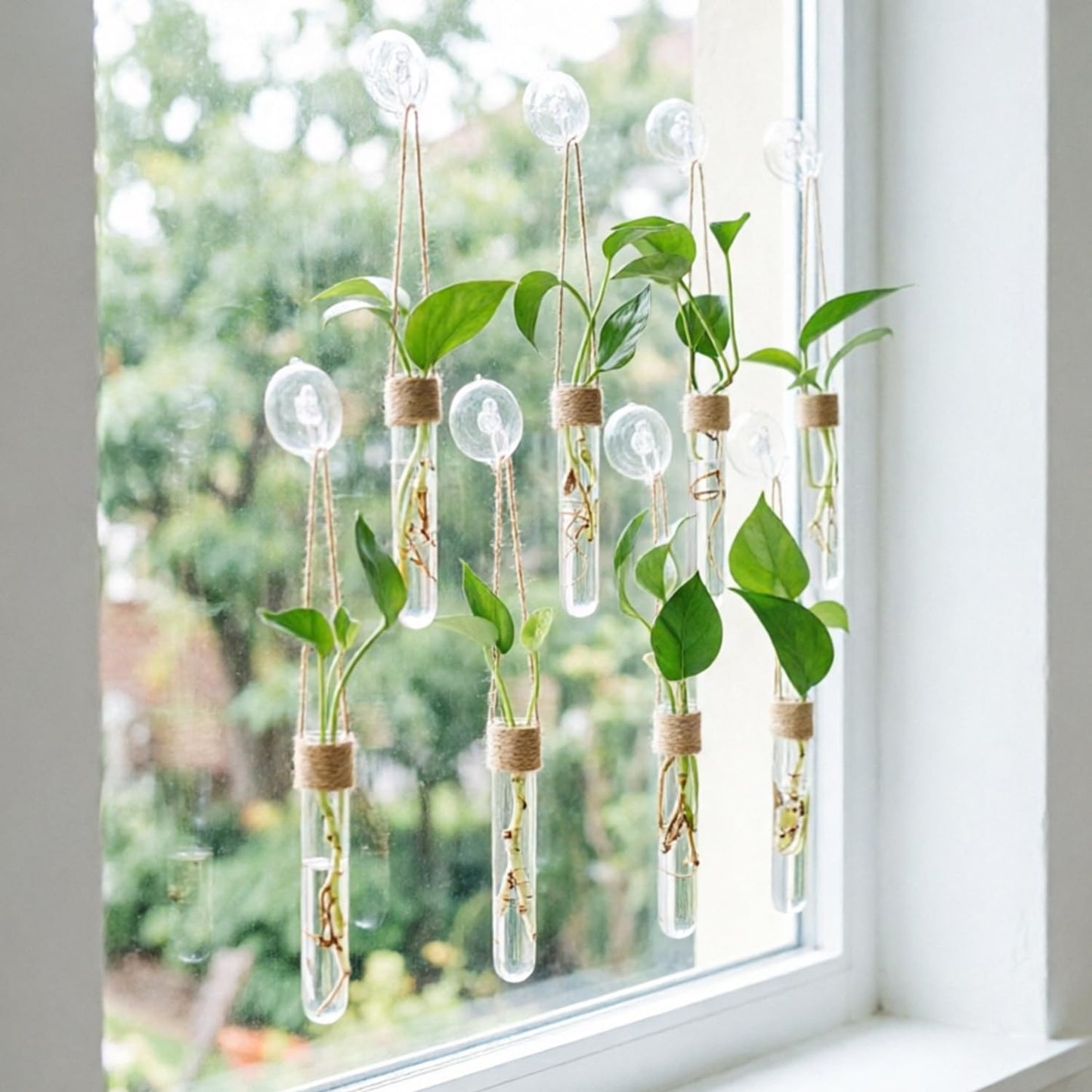 Bunmery 8 pcs Window Propagation Stations, Plastic Plant Propagation Tubes with Suction Cups & Traceless Nails, Easy to Install Window Wall Hanging Planter Terrarium Vase