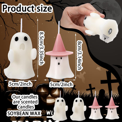 Minatee 4 Pieces Halloween Ghost Candles Large Scented Spooky Cute Pink Witch Hat Candles Gifts for Halloween Party Boo Basket Stuffers Home Table Decor, 2 Style