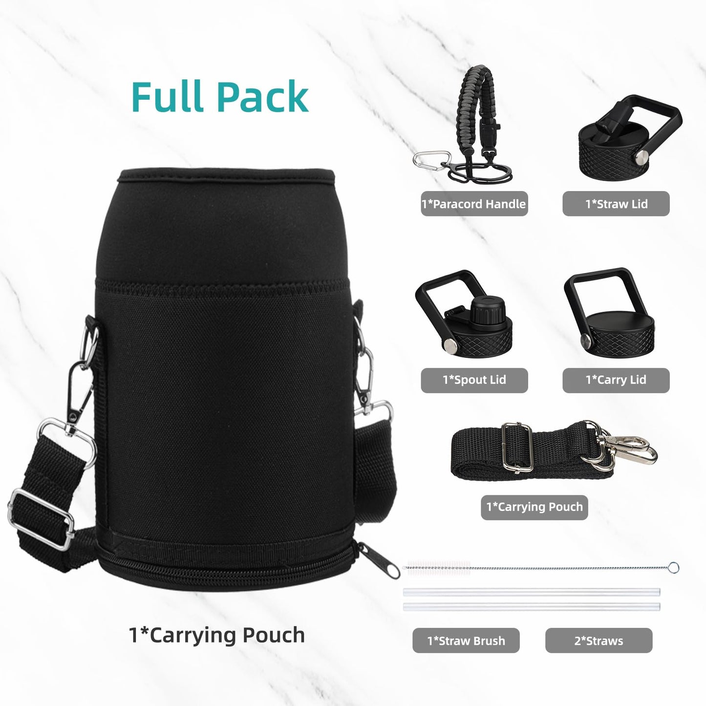 Konokyo Half Gallon Insulated Water Bottle with Straw,64 oz 3 Lids Water Jug with Carrying Bag,Paracord Handle,Double Wall Vacuum Stainless Steel Metal Flask,Navy Blue