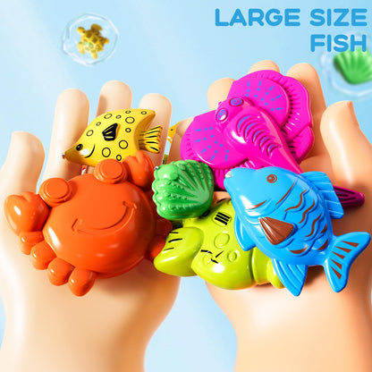 Magnetic Fishing Pool Toys Game for Kids Toddlers 3-5 4-8, Fishing Water Table Bathtub Toy with Inflatable Pool Pole Rod Net Plastic Floating Fish, Water Bath Pool Outdoor Toys for Kids Toddlers Baby