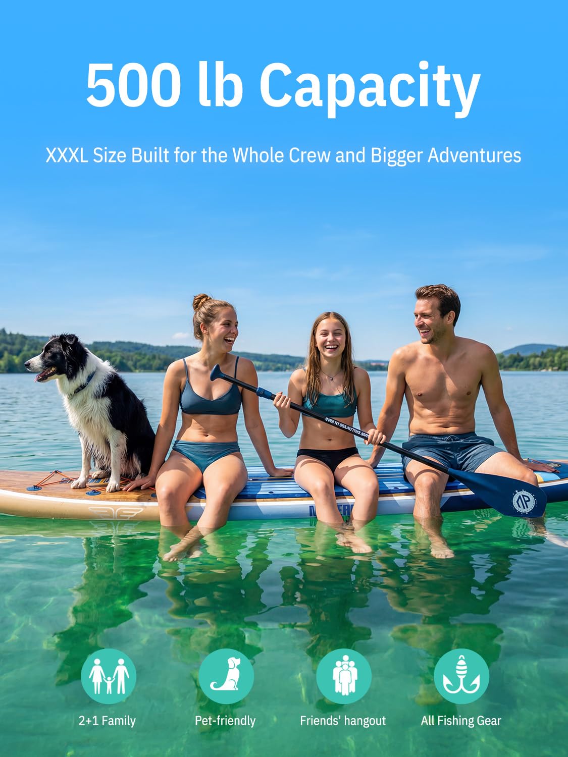 Niphean (Extra Large) Inflatable Paddle Board, SUP for 2+1 People/Family 500lbs Capacity Stand Up Paddle Board with SUP Accessories, StabilTrac Fin Non-Slip Paddleboard for Adults-Dark Gray
