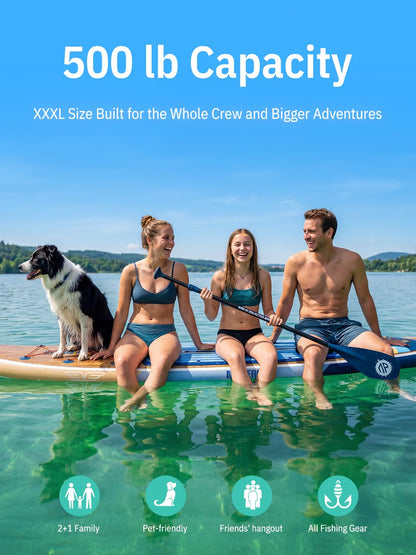 Niphean (Extra Large) Inflatable Paddle Board, SUP for 2+1 People/Family 500lbs Capacity Stand Up Paddle Board with SUP Accessories, StabilTrac Fin Non-Slip Paddleboard for Adults-Dark Gray