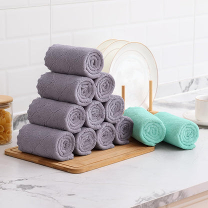 24 Pack (10" 10", Mordimy Kitchen Cloths Dish Towels x Grey & Green), Super Soft and Absorbent Dish Cloths, Coral