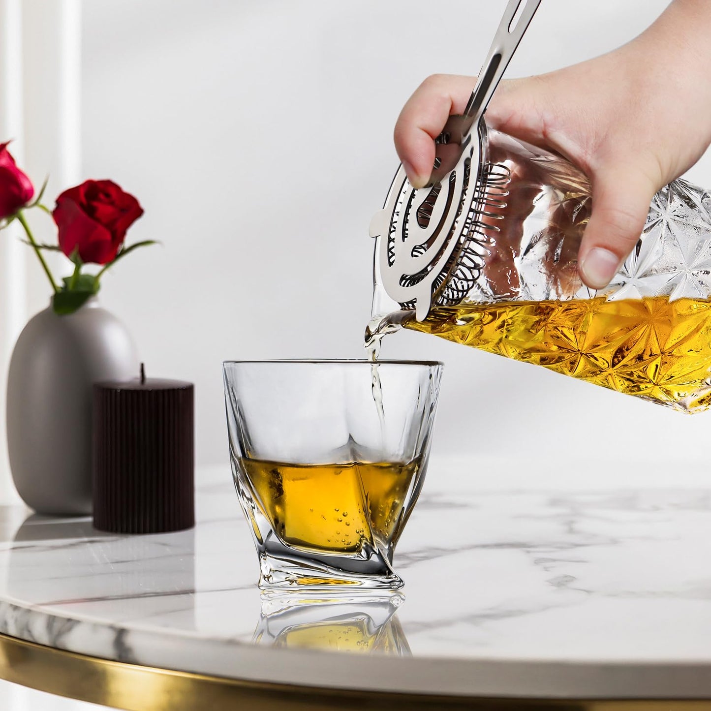 Cocktail Mixing Glass Kit, 24 OZ Crystal Stirring Glass with Stainless Steel Bar Tools – 2 OZ 1 OZ Jigger, Muddler, Strainer, Spoon, Recipe – Bartender Gifts for Men, Elegant Barware for Home & Party