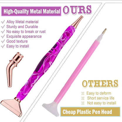 Heyseri 14PCS Diamond Painting Pen Accessories Tools Set Ergonomic Diamond Art Pen Exquisite Stainless Steel Metal Pen Tips and 6 Painting Glue Clay,Comfort Grip and Faster Drilling for DIY Craft