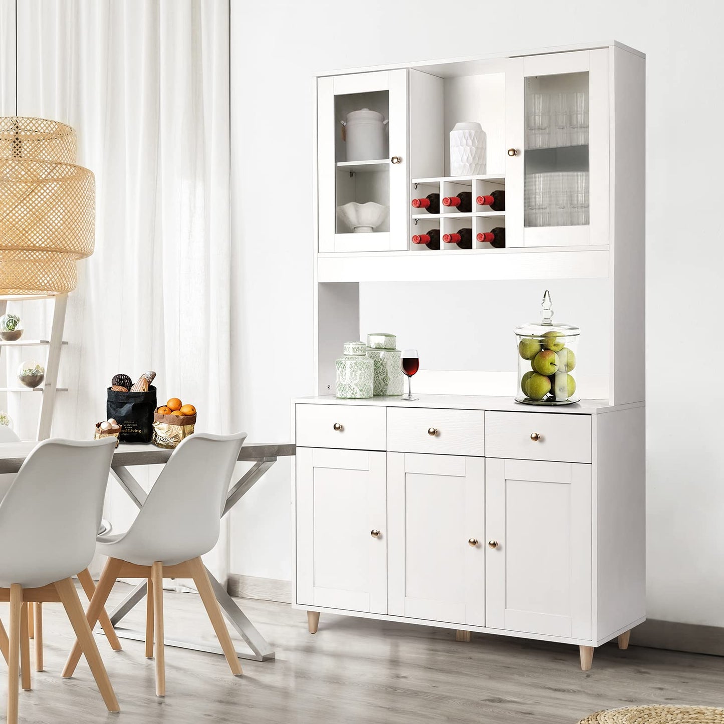 VOWNER 71" Traditional Freestanding Kitchen Pantry Storage Cabinet, with 3 Drawers and 5 Cabinets, White