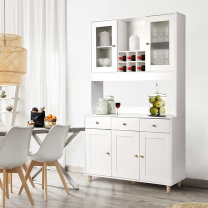 VOWNER 71" Traditional Freestanding Kitchen Pantry Storage Cabinet, with 3 Drawers and 5 Cabinets, White