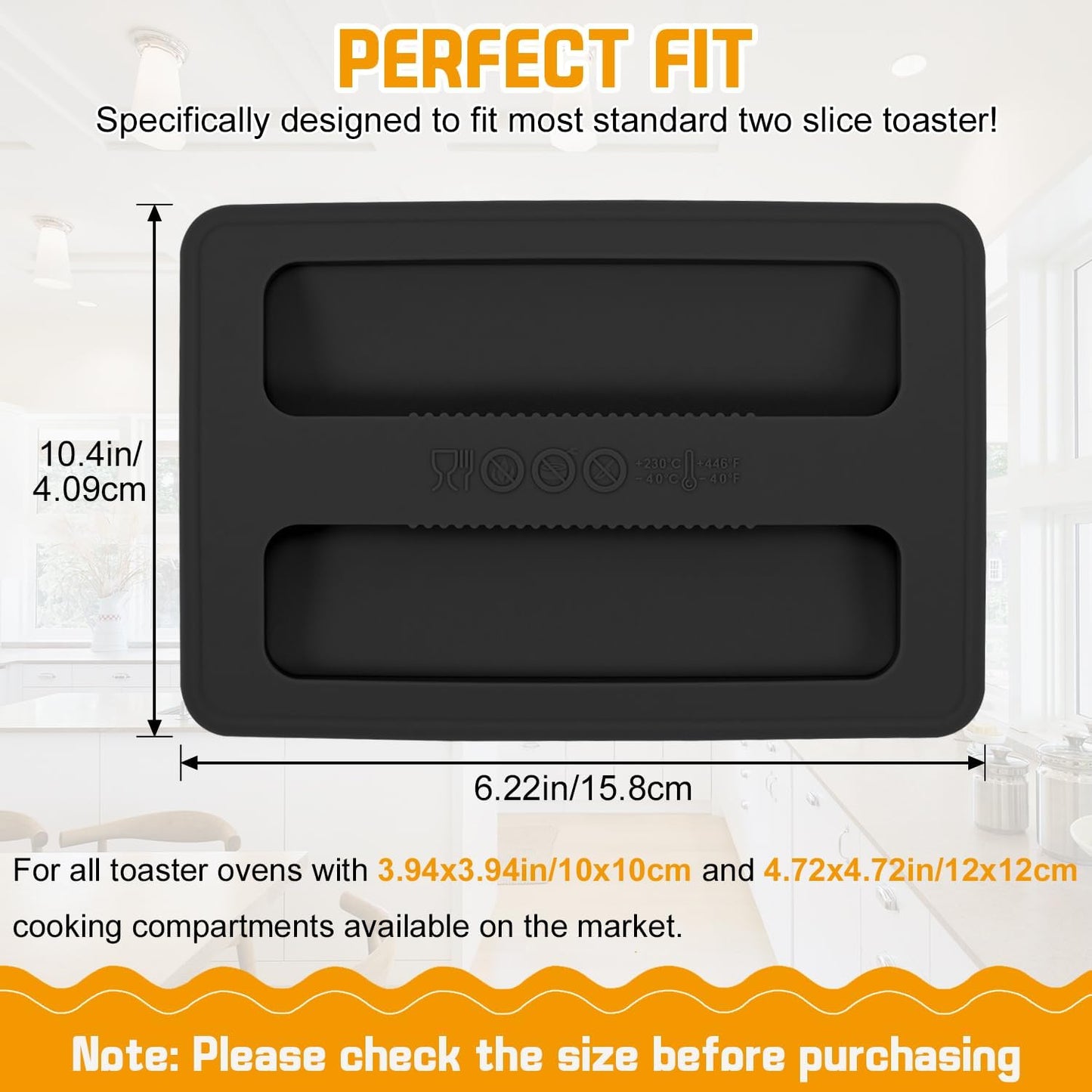 Toaster Cover 2 Slice, 2 Pack Silicone Toaster Covers, Washable Machine Cover for Kitchen Appliances (Black)