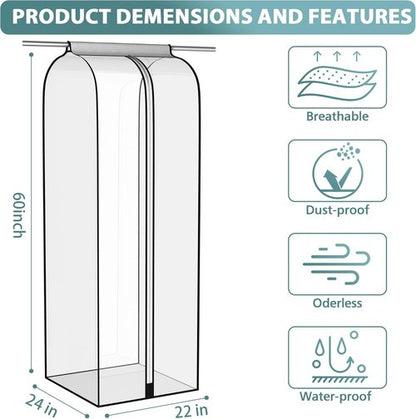 Liuoud 22” Gusseted Garment Bags - Clear Clothes Covers for Closet Storage | 2 Pack, 60” Long