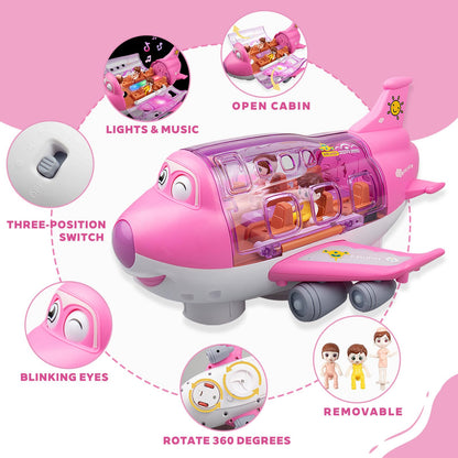 victob Pink Airplane for Toddler 1-3-5, Bump and Go Action Toy Airplane with LED Flashing Lights & Sounds, Birthday Gifts for Boys Girls Ages 4-8 Year Olds (Pink)