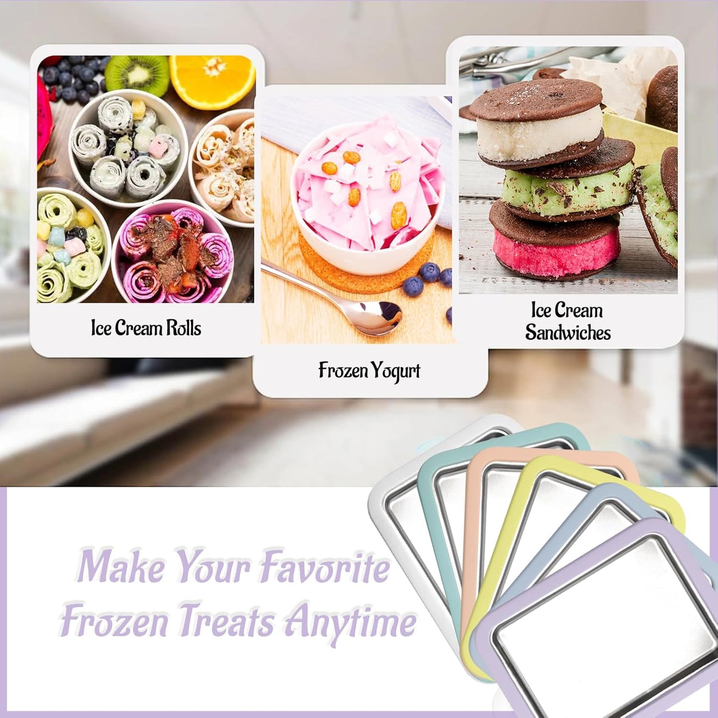 2 Frozen Rolled Ice Cream Maker Instant Ice Cream Maker with Spatulas Yoghurt Plate Homemade DIY Instant Gelato