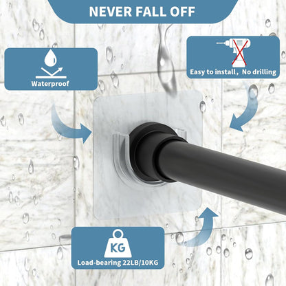 Adhesive Shower Rod Holders, Tension Rod Invisible Holders, No Drilling, Waterproof, Max Load 22 lbs, 4 Pieces