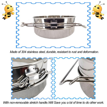 NIZEFEI Double Sieve Honey Strainer for 5 Gallon Bucket Stainless Steel Honey Filter with Up to 16.5 inches Extendable Arms Honey Processing Equipment