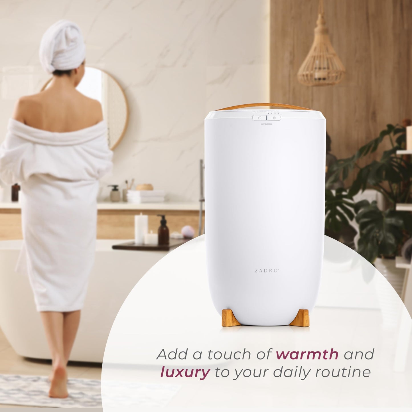 Zadro Large Hot Towel Warmer Bucket Timer Electric Towel Warmer for Bathroom Auto-Shut Off Heated Towel Warmer Spa (Large | 20L | 12" Dia. x 21" Tall, White)