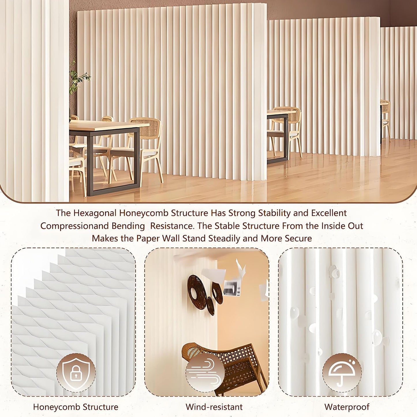 Portable Room Divider Wall, Foldable Room Partition, Adjustable Paper Privacy Screen, Folding Wall Dividers for Room Separation, Decorative Privacy Divider for Home Office Nursery Studio White-7x2m