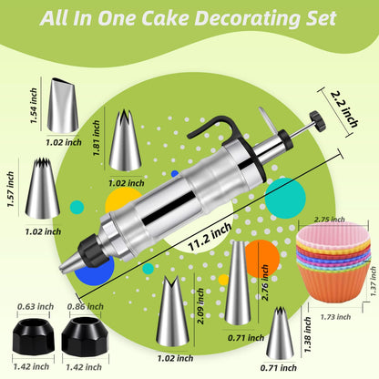 Dessert Decorating Syringe Set, Cake Decorating Kit, Stainless Steel Baking Tools, Cupcake Decoration Supplies, All-in-One Baking Piping Solution Kit，Piping Icing Nozzles，Frosting Piping Kit