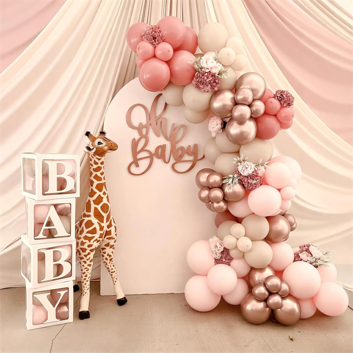 Winrayk Rose Gold Balloons - Floral Baby Shower Decorations | Pink Balloon Arch Kit for Girls