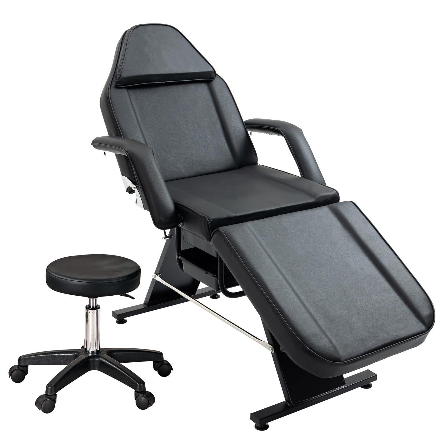 WZONICE98 3-Section Adjustable Facial Bed and Tattoo Chair, Hydraulic Stool with 2 Trays, 330lbs Capacity Massage Salon Spa Chair, Multi-Purpose Esthetician Lash Bed for Waxing Beauty Barber Black