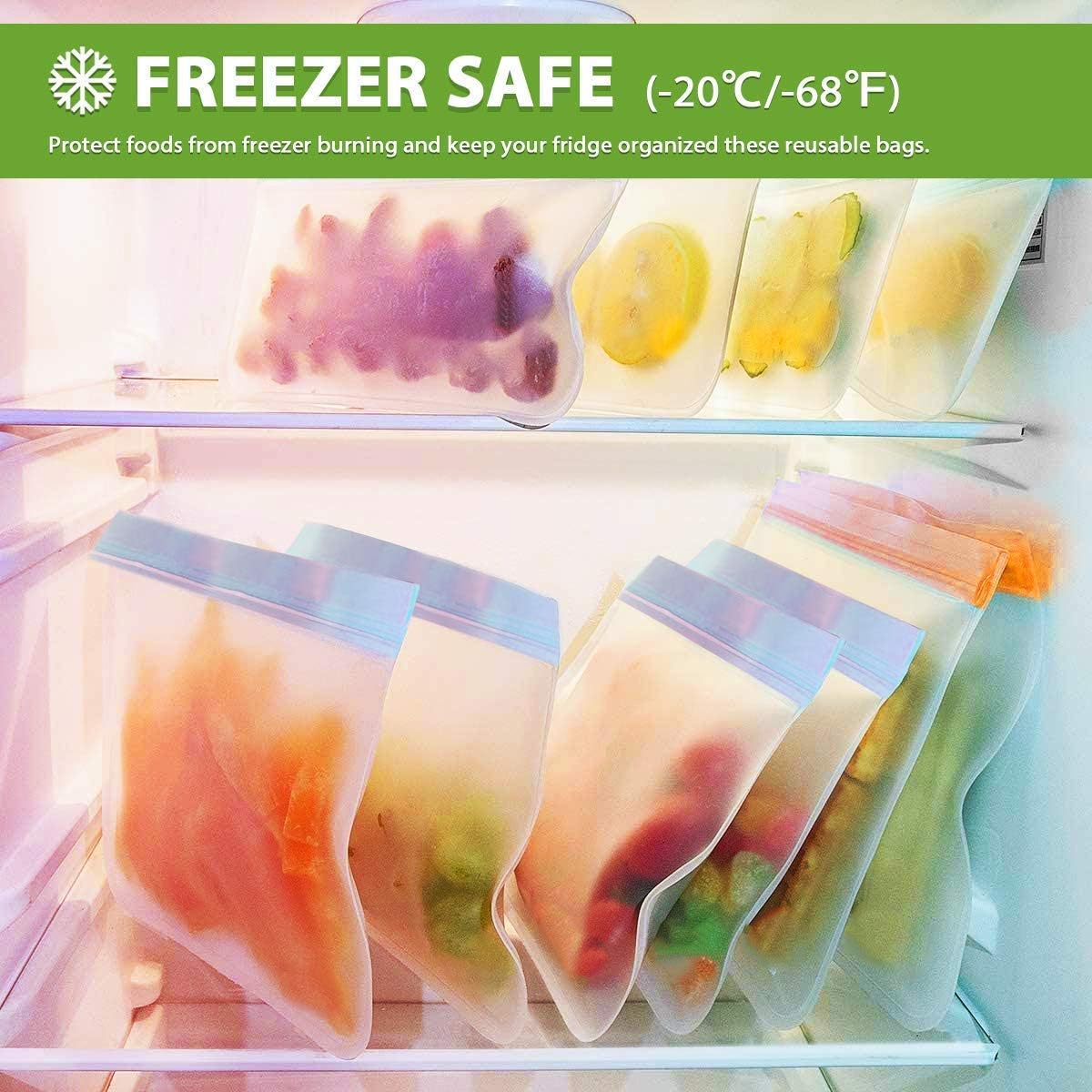 IDEATECH Reusable Storage Bags, 10 Pack BPA Free PEVA Freezer Bags, Reusable Gallon and Sandwich Bags for Women, Men