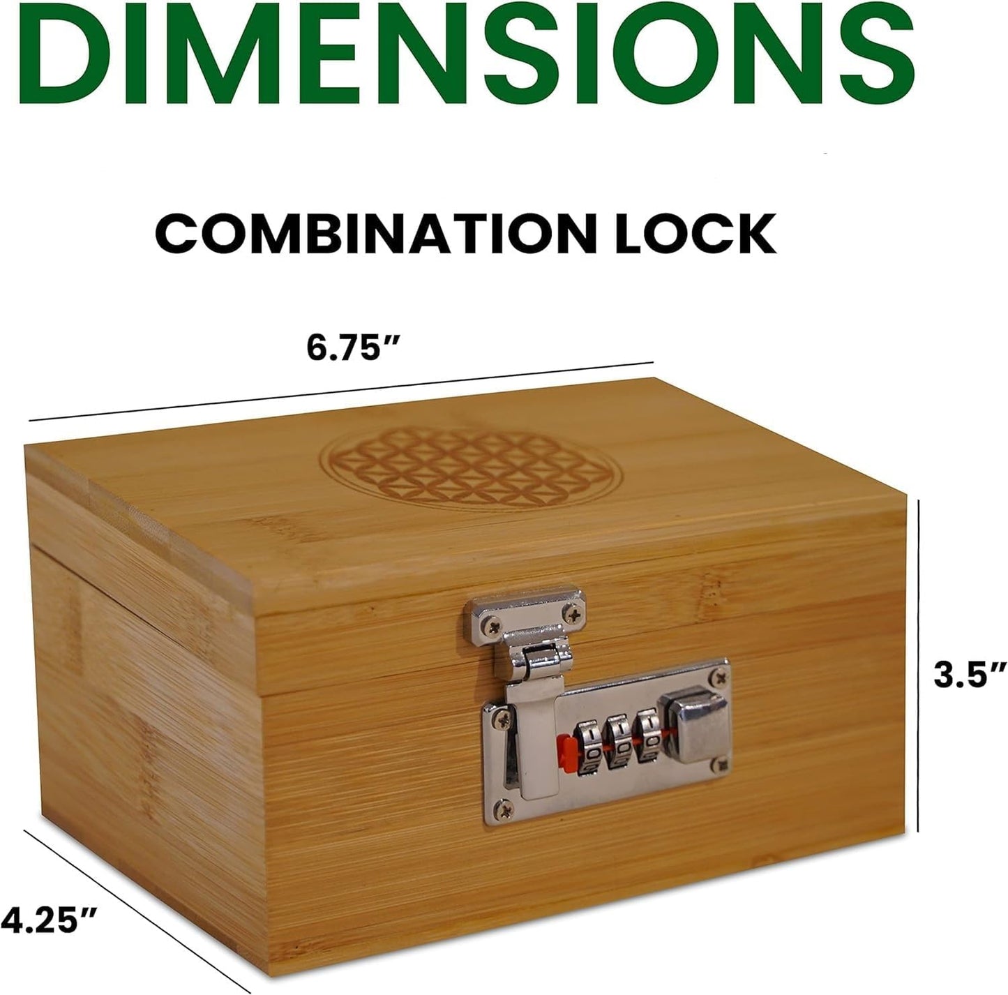 Miracles Bamboo Storage Box - Decorative Box with Lid and Combo Lock for Tea and Spice Storage