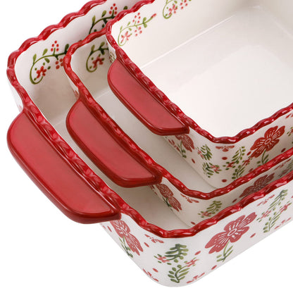 Coloch 3 Pack Ceramic Baking Dishes, Rectangular Bakeware Set Hand-painted Lasagna Pan Porcelain Serving Bakeware for Pasta, Chicken, Kitchen, Banquet, Microwave and Dishwasher Safe