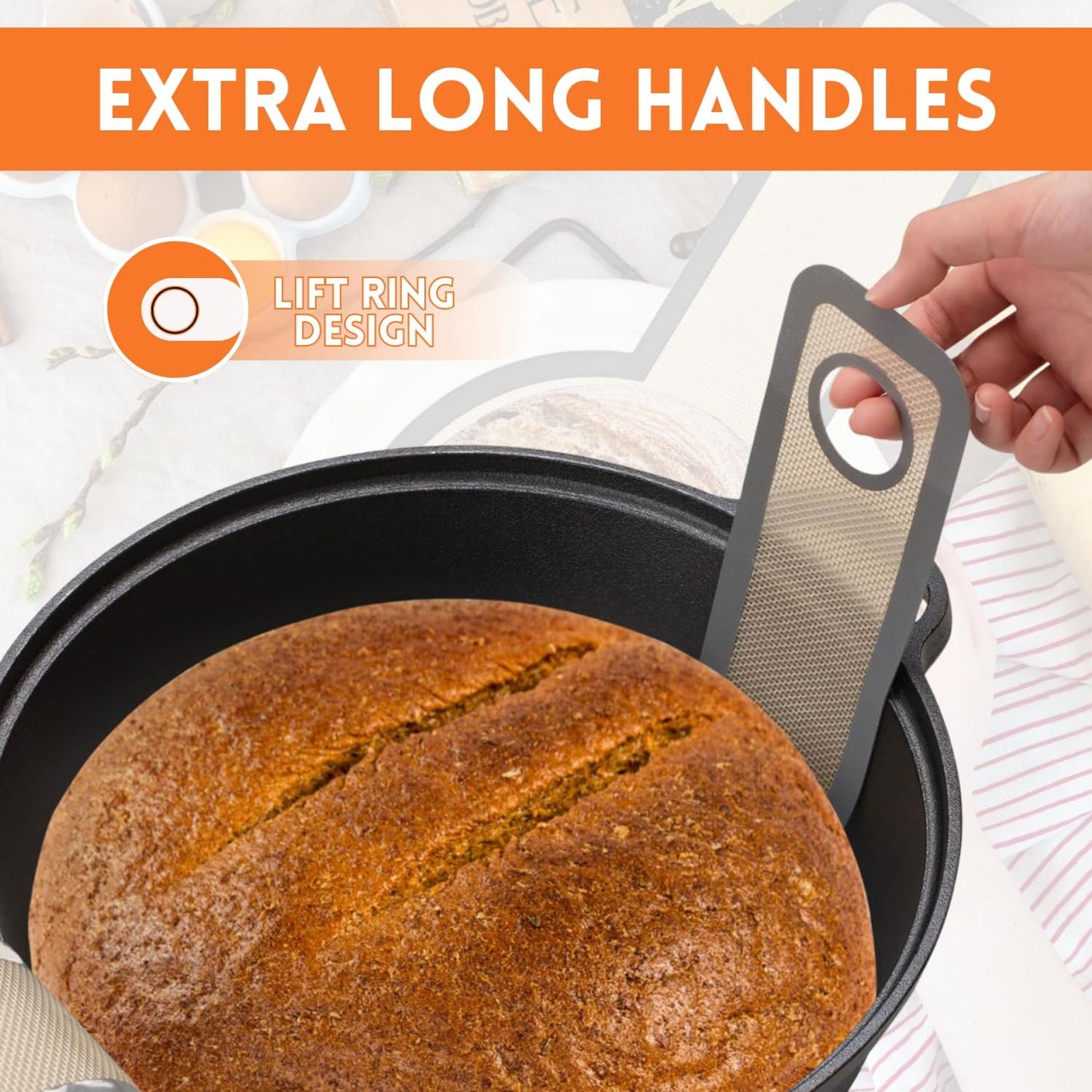 3 Set Grey Large Silicone Bread Sling, Oval and Round for Dutch Oven, Non-Stick and Easy to Clean