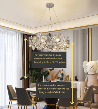 Wndtu Opal Unique Elegance Crystal Chandelier Luxury Round Crystal Modern Stainless Steel Chrome Pendant Ceiling Lights Fixture for Dining Room Living Room Kitchen Island Above Table D22