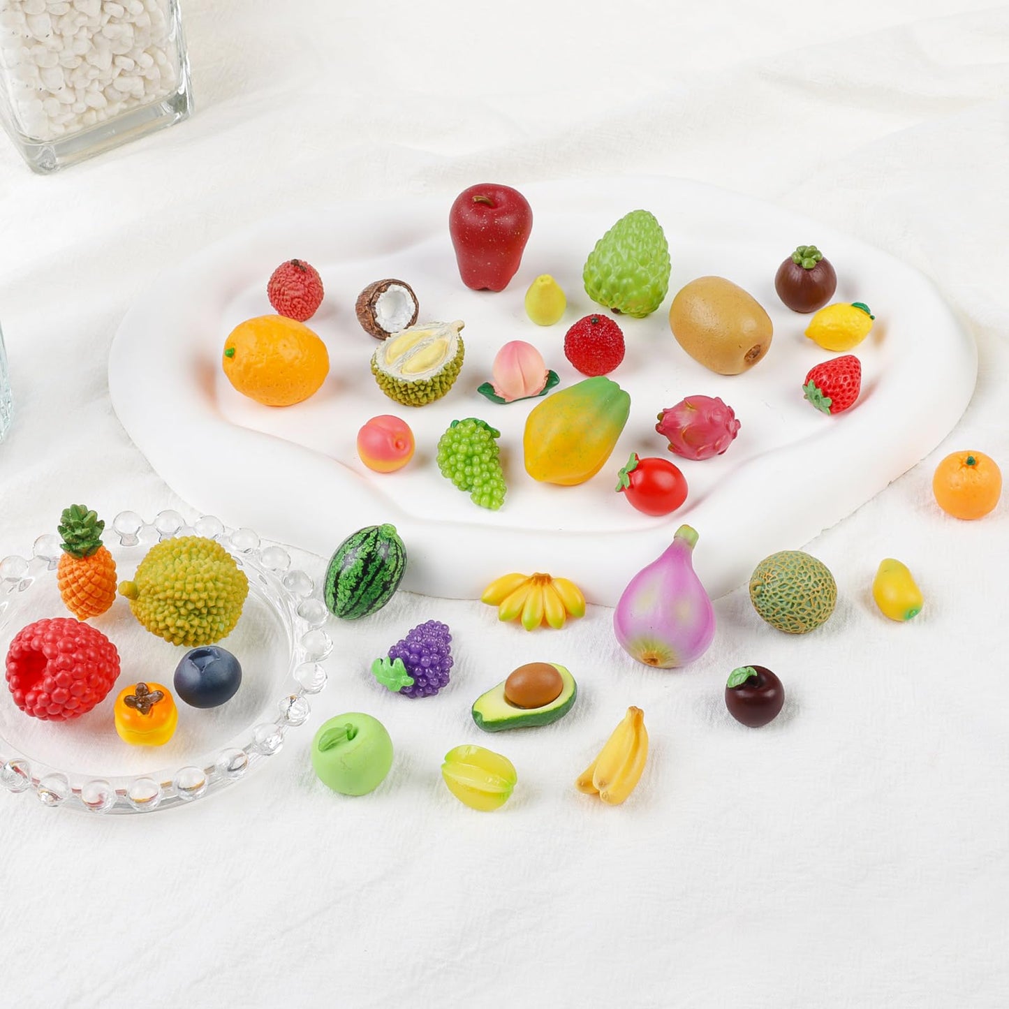 TaoQ C 35 PCS Mini Resin Artificial Fruits Miniature Fruits Realistic Mini Fruit Fake Strawberry Lemon Banana for DIY Craft House Kitchen Garden Cake Party Store Display Decoration