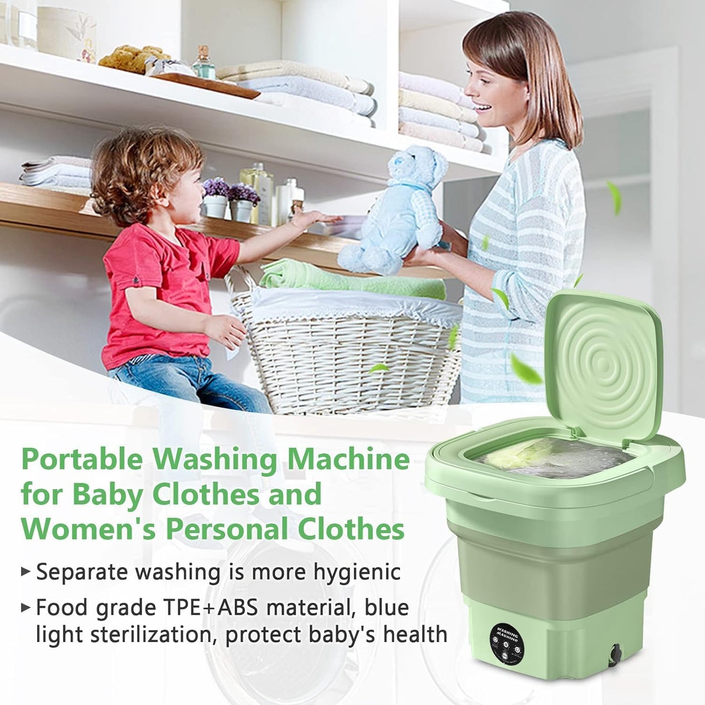 MacLehose Mini Portable Washing Machine, Mini Washer and Dryer Combo, 9L, Foldable for Baby Clothes, Underwear, Socks,