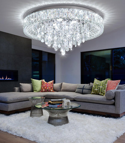 dolria 23.6" Modern Crystal Chandeliers LED Dimmable Flush Mount Ceiling Chandeliers for Living Room Entrance Foyer Bedroom Silver