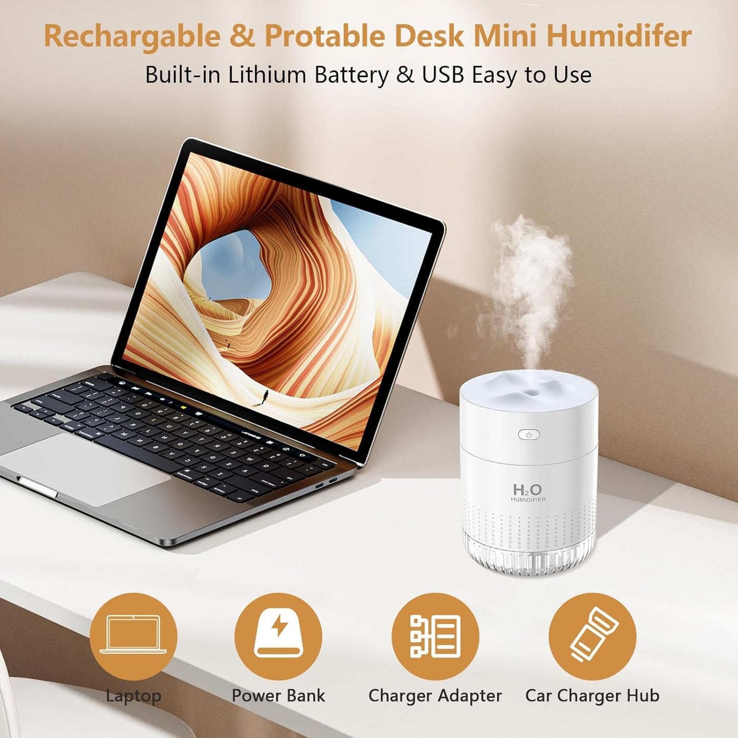 Portable Mini Humidifier for Plants, 500ml Cool Mist USB Rechargeable Humidifier with Night Light and Auto Shut-Off