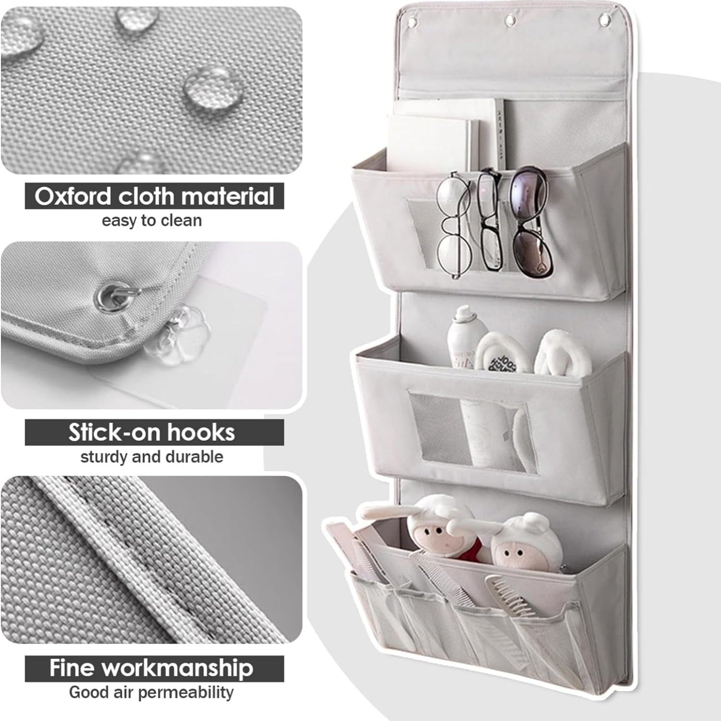 Wall Hanging Organizer Canvas with Pockets, Waterproof Oxford Cloth Storage Bag for Kitchen, Bedroom, Bathroom, Office