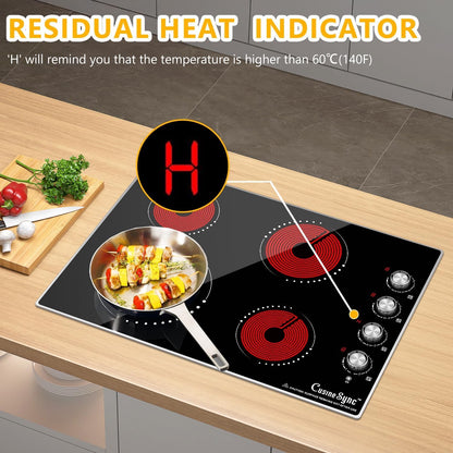 Cusinesync 30 Inch Built-In Electric Ceramic Glass Cooktop, 4 Burners, 7200W Total Power, Knob Control, Compatible with Flat-Bottom Cookware, 220-240V Hardwired
