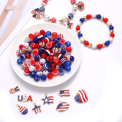 CEALXHENY 1050PCS+ American Flag Charms 4th of July Patriotic Beads for Jewelry Making Independence Day Star Heart Pendants for Necklace Earring Bracelet Making DIY Crafts Festive Decorations