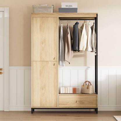 IDEALHOUSE 78.9 in Armoire Wardrobe Closet with Drawers, Wood Wardrobe Cabinet with Shelves and Hanging Rod,Clothing Storage Cabinet for Bedroom, Space-Saving Storage System for Entryway