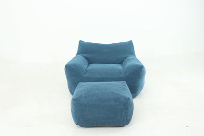 Oversized Bean Bag Chair for Adults, Large Comfy Foam Filled Lounger with Armrests for Living Room, Bedroom & Dorm, 42" W x 43" D x 31" H, Includes Ottoman (Blue)