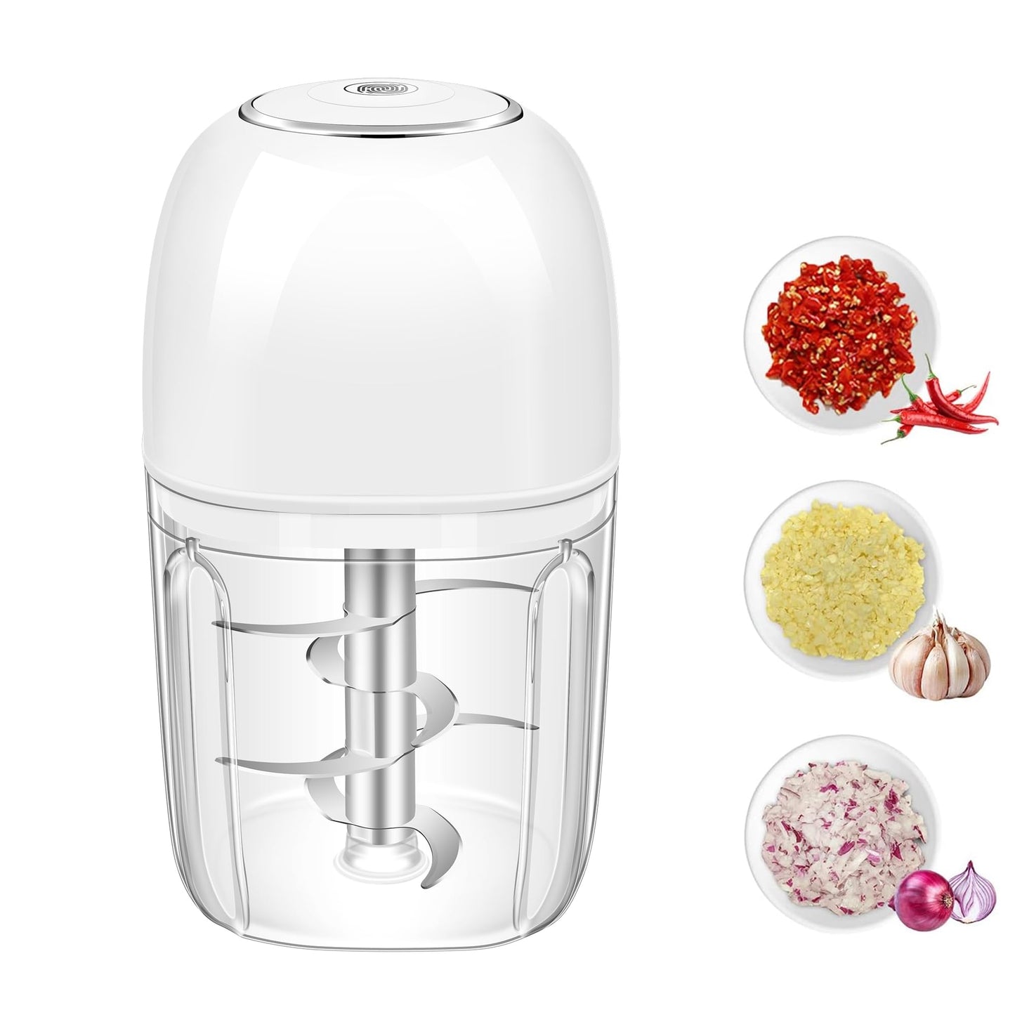 450ML (1.8 Cup) Electric Garlic Chopper, Mini Portable Food Processor, Garlic Grinder Masher for Onion, Ginger, Chili, Fruit, Vegetable, Meat