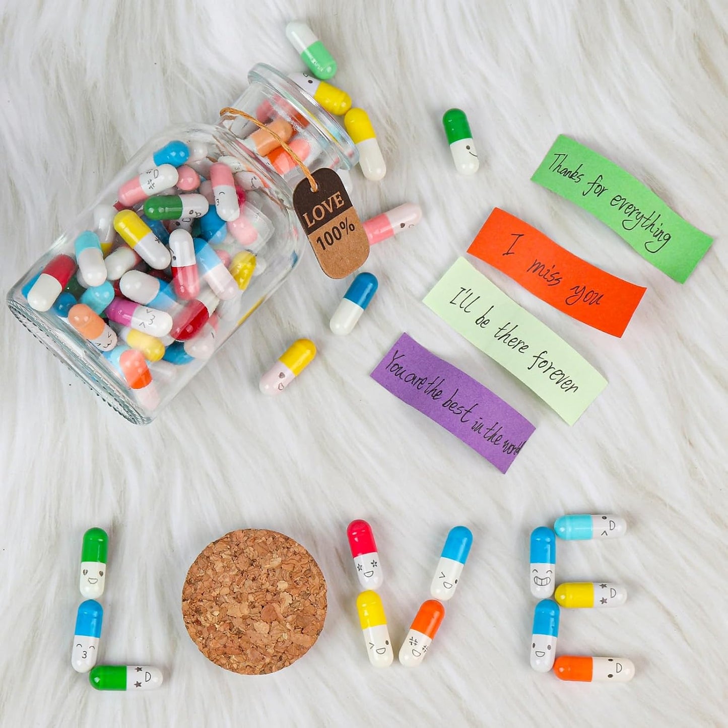 Message in a Bottle Capsule Letters - 101pcs Love Pills Gifts for Boyfriend, Girlfriend, Wife, Friends (Mixed Color)