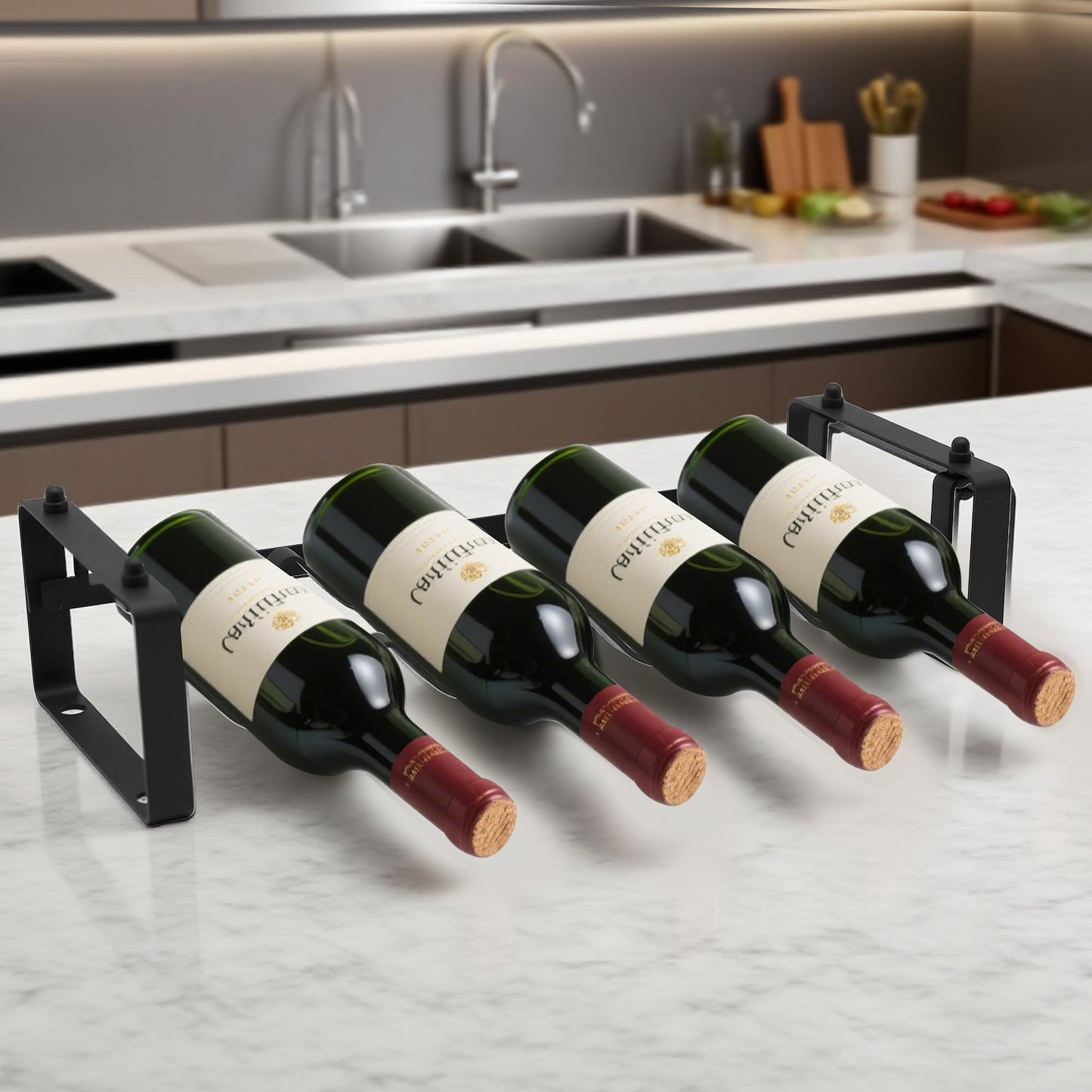 STAEVER Stackable 4 Bottles Wine Rack – Compact Metal Wine Holder for Countertop, Cabinet, Pantry, Bar, or Small Spaces – Small Freestanding Wine Storage Organizer for Tight Spaces (1 Tier, Black)