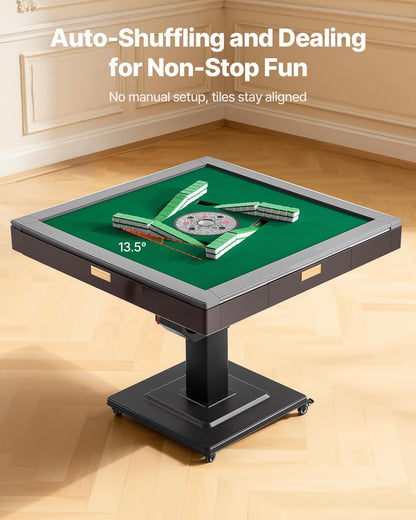 VEVOR Automatic Mahjong Table with Wheels, 2 Sets of 40 mm Tiles (164 Pcs), Roller Coaster Style Mahjong-Table, Foldable and Automatic Shuffler, for Home, Outdoor Leisure & Gifts for Mahjong Players