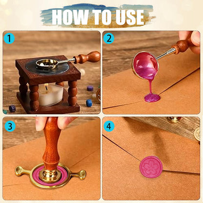 30Pcs Wax Seal Stamp Kit,Vintage Classic Sealing Wax Stamp Heads with Wooden Handle & Metal Wax Seal Molds, with Envelope Greeting Card, for Gift Wrapping,Wedding, Party Invitations & Wine Packaging