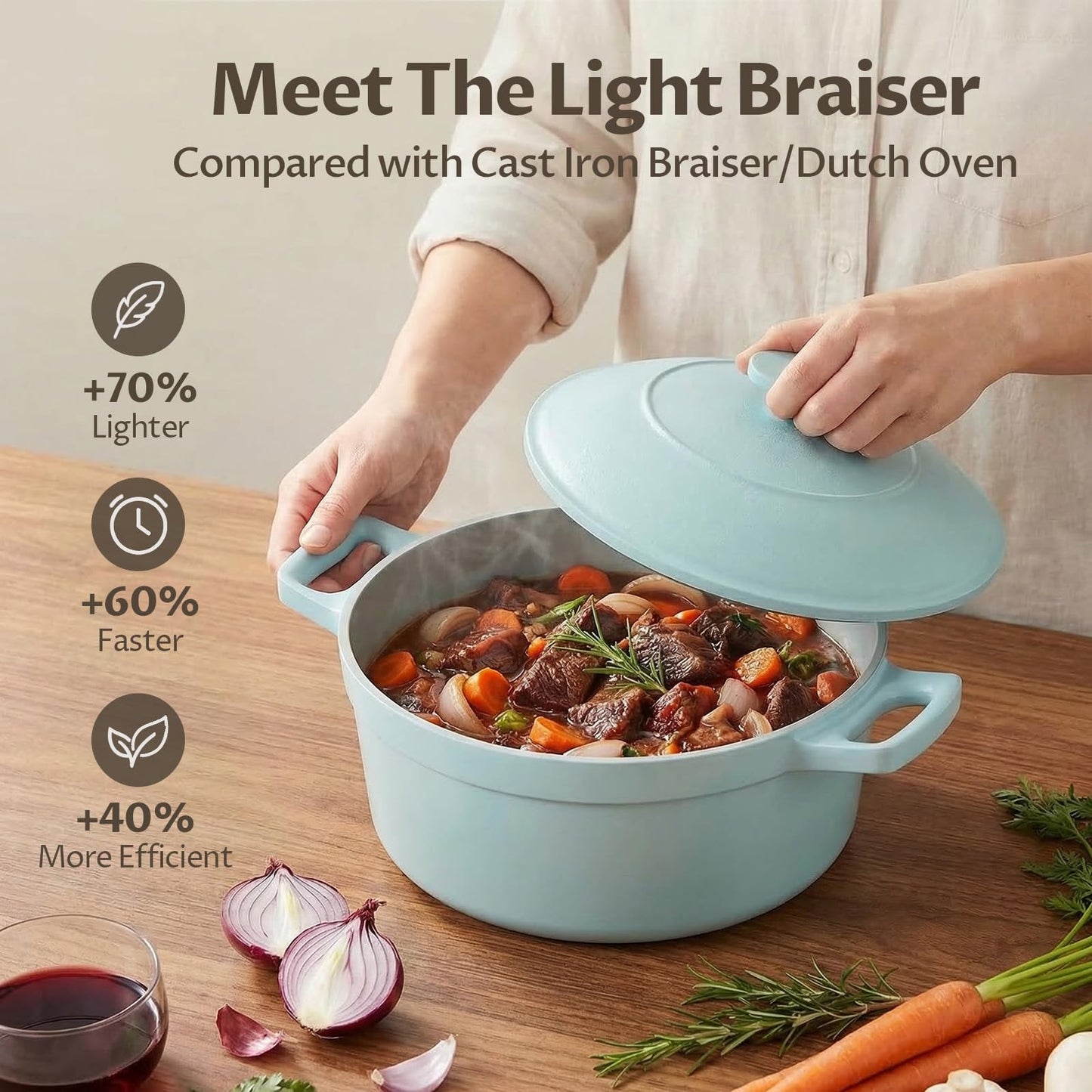 5.7 Quart Nonstick Stock Pot with Lid, BEZIA Ceramic Soup Pot for Family Cooking, Induction Cooking Pot with Smart-Vent Braising, Easy Cleanup, Perfect for Side Dishes, Daily Meals & Camping