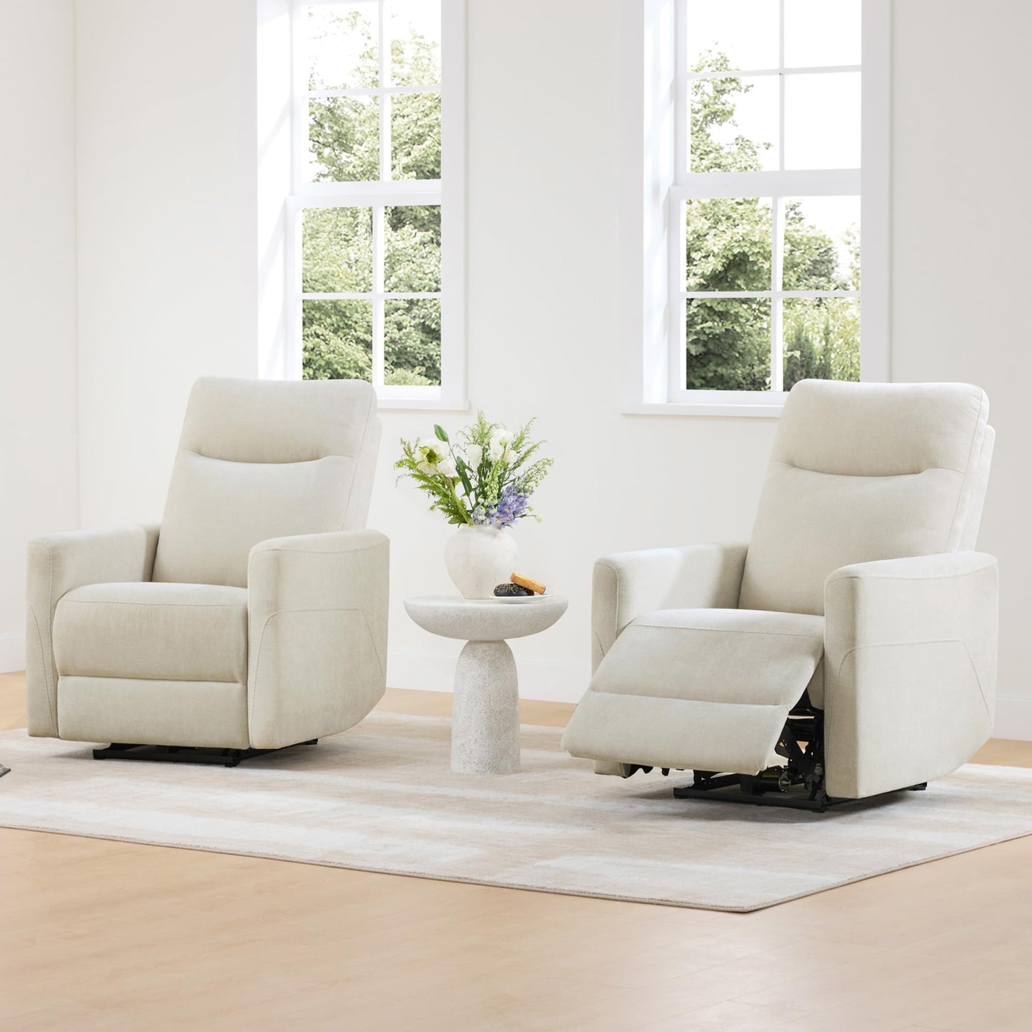 CHITA Power Recliner Chair for Adults, Electric Zero Clearance Wall Hugger Recliner for Small Spaces, Modern Living Room and RV Recliner Chair with Adjustable Power Headrest & Charging Ports, Cream