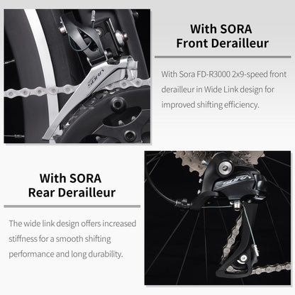 SAVADECK Carbon Road Bike with Shimano SORA R3000 18 Speed Derailleur System,Racing Bicycle with Carbon Fiber Frame Carbon Fork and Double V Brake for Adult.(White 56cm)