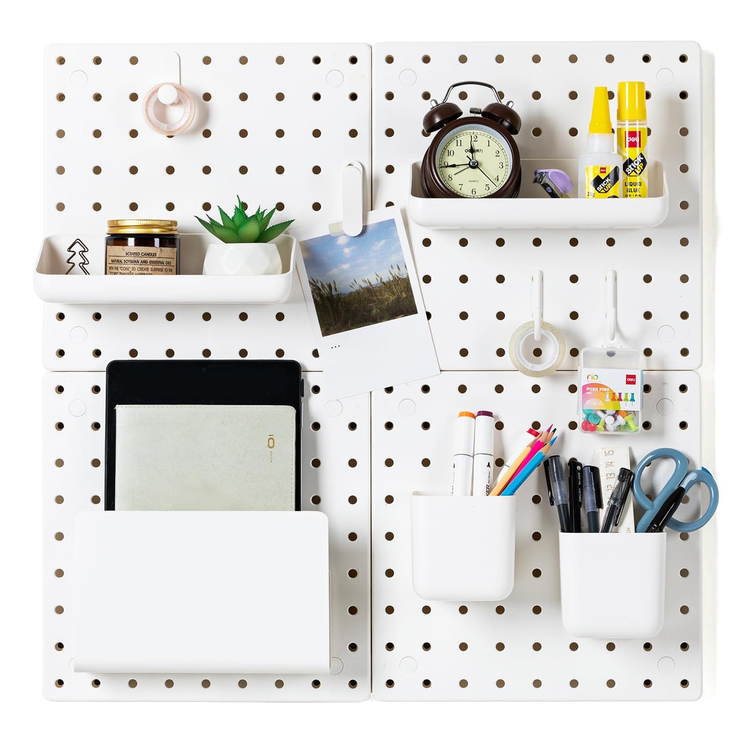 VUSIGN Peg Board Combination Kit, 22"x22" Pegboards and Accessories for Wall Organization with Two Installation Modes, Pegboard Wall Organizer for Office, Home, Desk,White Peg Board, White