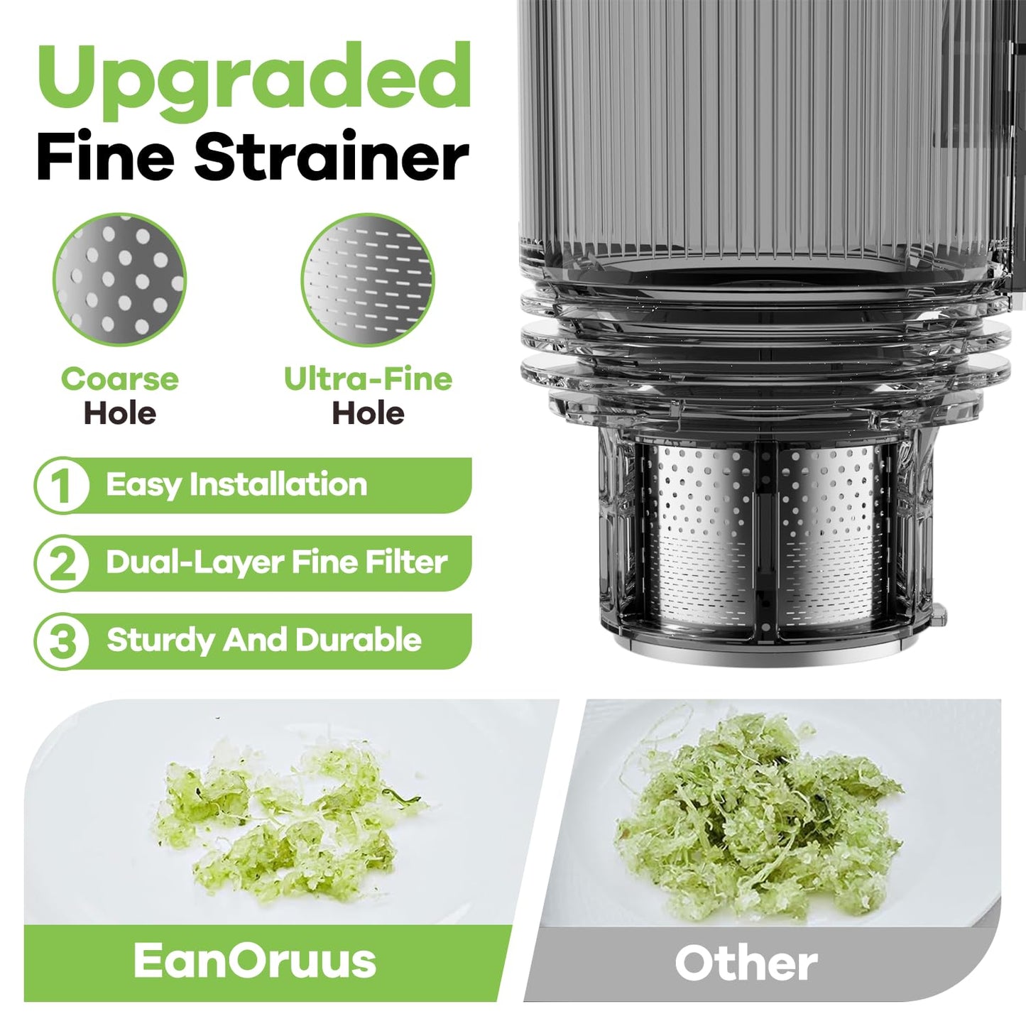 EanOruus Cold Press Juicer, 5.8" Wide Feed Chute Juice Extractor Machine with 400W, High Juice Yield, Slow Masticating Juicer for Whole Vegetables & Fruits, Silver