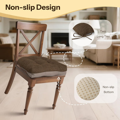 1 Pack 16" 16" 4" Kitchen Chair Cushions Tufted Dining Chair Cushions with Non Slip Backing and Ties Indoor Comfortable