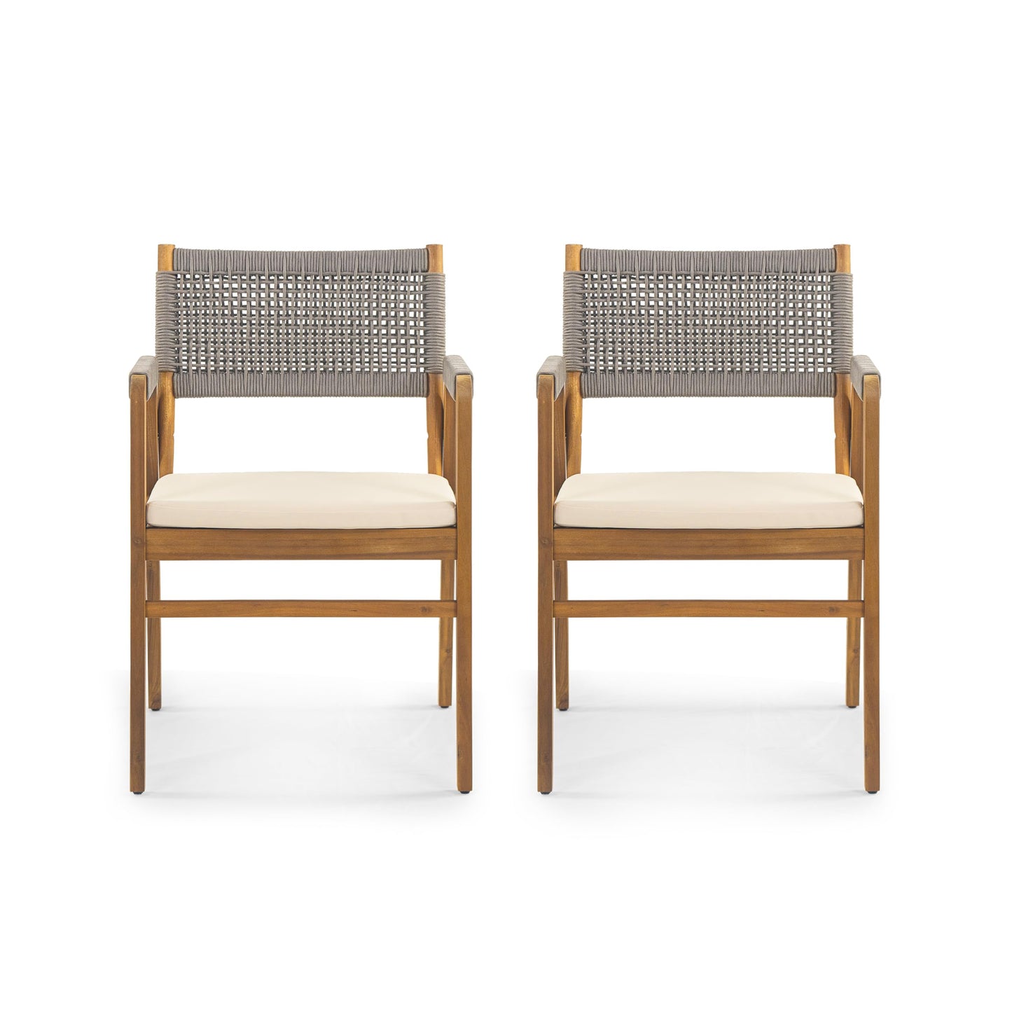 Christopher Knight Home Terry Acacia Wood Patio Dining Set for 6, Solid Wood Outdoor Dining Table Set for 6, 7 Piece Outdoor Dining Set with Rectangular Table and Woven Rope Accents, Teak+Beige+Grey
